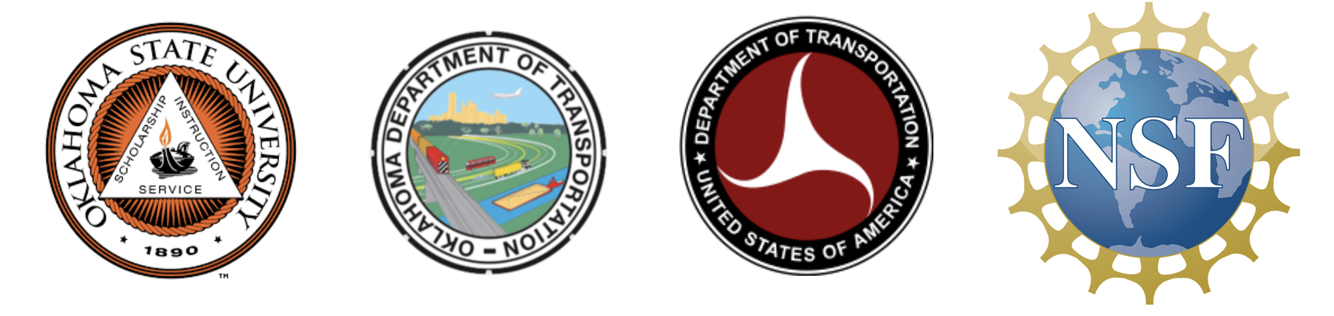 Logos of Oklahoma State University, Oklahoma Department of Transportation, U.S. Department of Transportation, and the National Science Foundation are displayed side by side