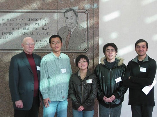 Professor Don Fisher and Fisher Scholarship recipients; Han Zhao (Ph.D.2009), Xiaodan Fang (MS 2008), Huanyu Zhao (Ph.D. 2008), and Krishna Lingashetty (MS 2009)