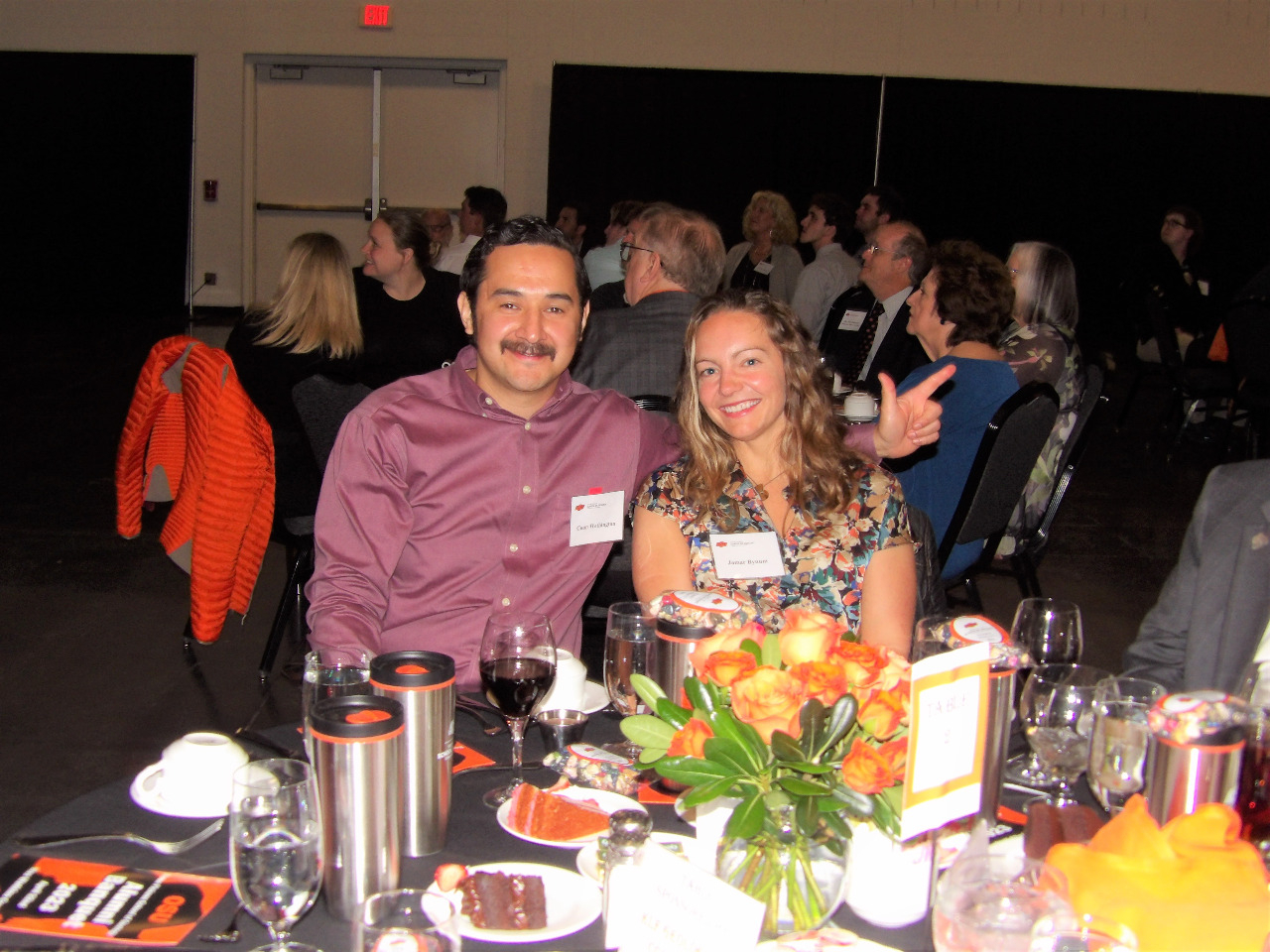 Dr. Conn Wethington and Dr. Jamar Bynum sitting together at banquet. Dr. Conn Wethington and Dr. Jamar Bynum sitting together at banquet.