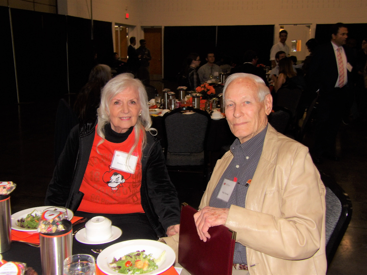 Mrs. Donna and Mr. Stan Norcom enjoying dinner together at the banquet. Mrs. Donna and Mr. Stan Norcom enjoying dinner together at the banquet.