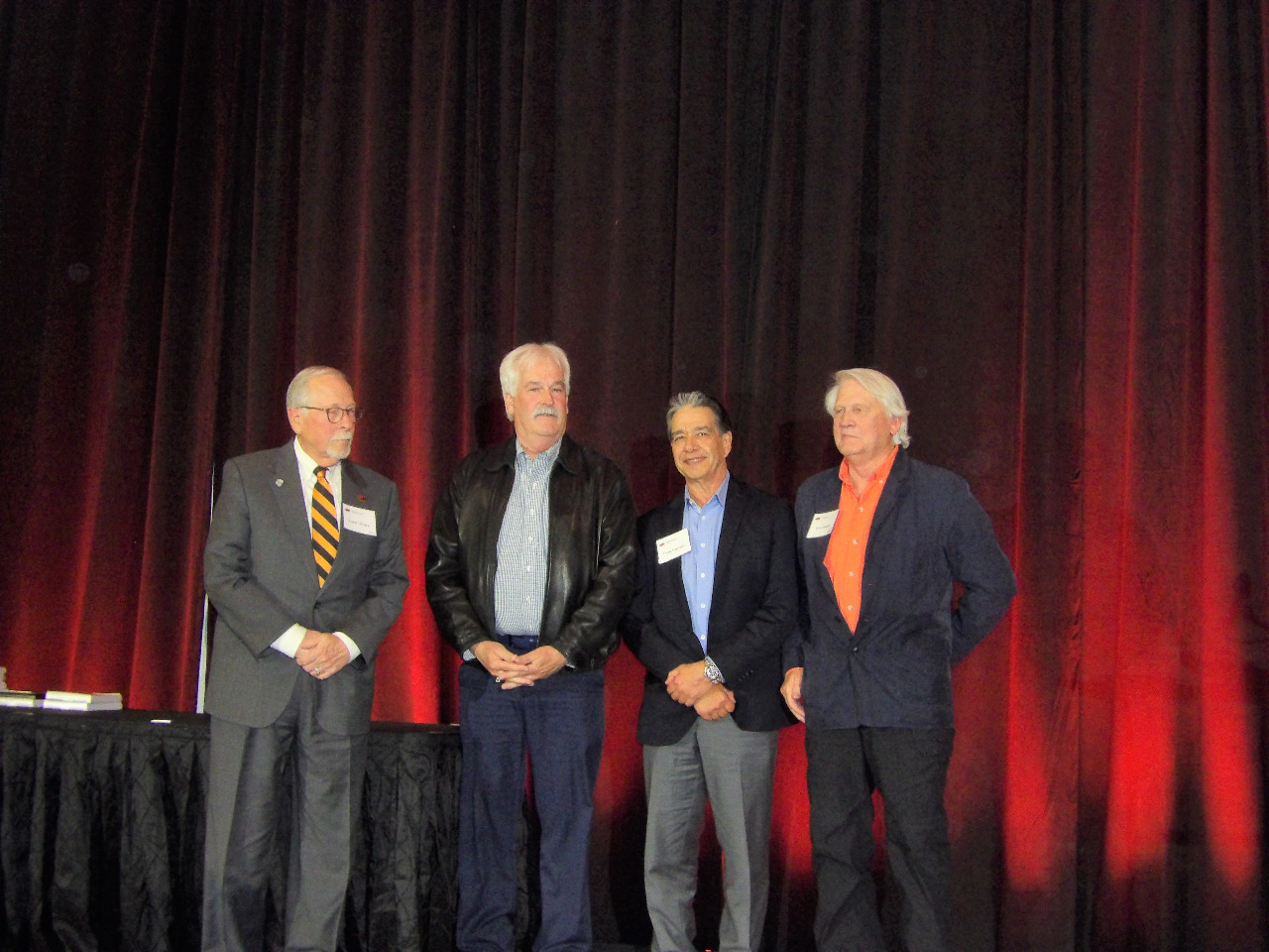 Mr. Lanny, Mr. Joel, Mr. Frank and Mr. Terry standing together on stage before giving out Oklahoma Geological Foundation Awards. Mr. Lanny, Mr. Joel, Mr. Frank and Mr. Terry standing together on stage before giving out Oklahoma Geological Foundation Awards.