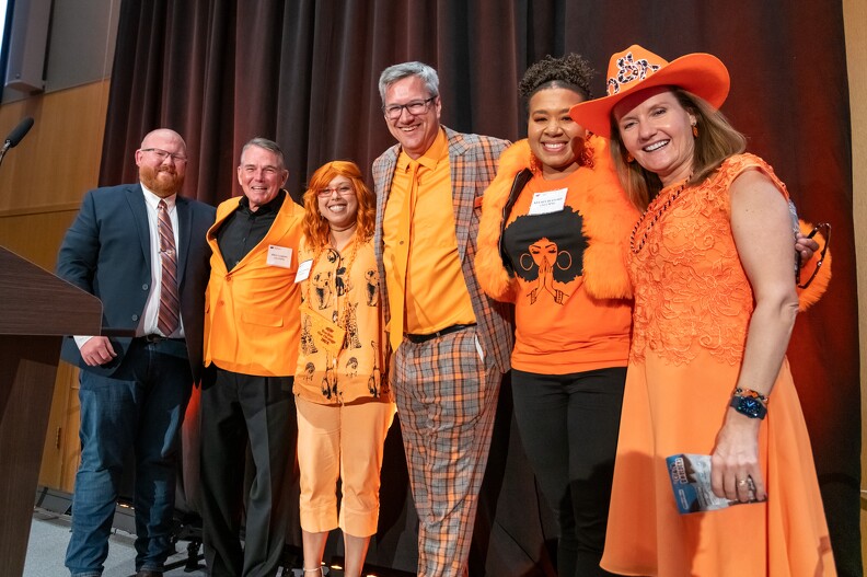 Brandon Spencer, Mike Gaskins, Monica Hinson, Todd Halihan, Kelsey Bufford and Camelia Knapp join together for the Rock The Orange Award Brandon Spencer, Mike Gaskins, Monica Hinson, Todd Halihan, Kelsey Bufford and Camelia Knapp join together for the Rock The Orange Award.