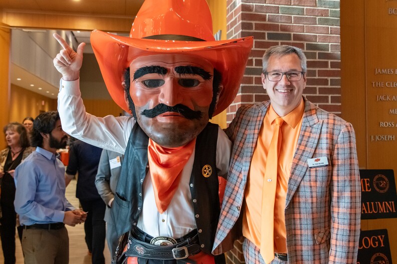 Todd Halihan and Pistol Pete posing for a photo together Todd Halihan and Pistol Pete posing for a photo together.