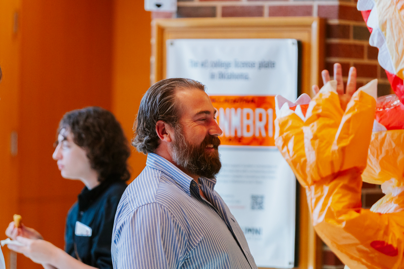 David Corell getting a kick out of T-rex. David Corell getting a kick out of T-rex.