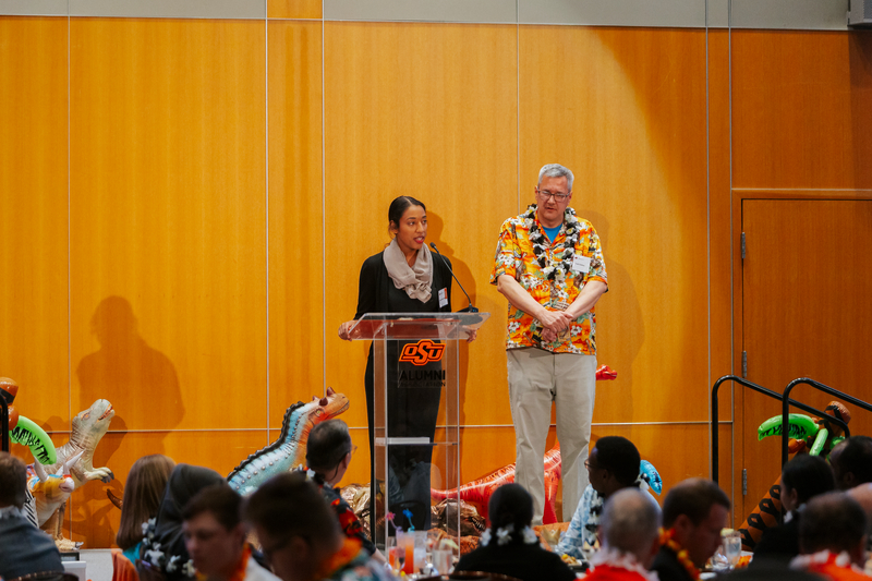 Mohamed Abdel-Salam's daughter Hiam Abdel-Salam speaking on behalf of her father and brother's memoriam. Mohamed Abdel-Salam's daughter Hiam Abdel-Salam speaking on behalf of her father and brother's memoriam.