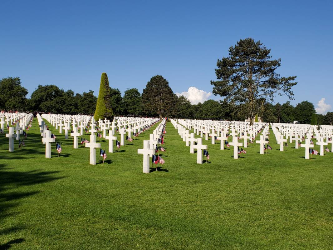 Cemetery with white crosses