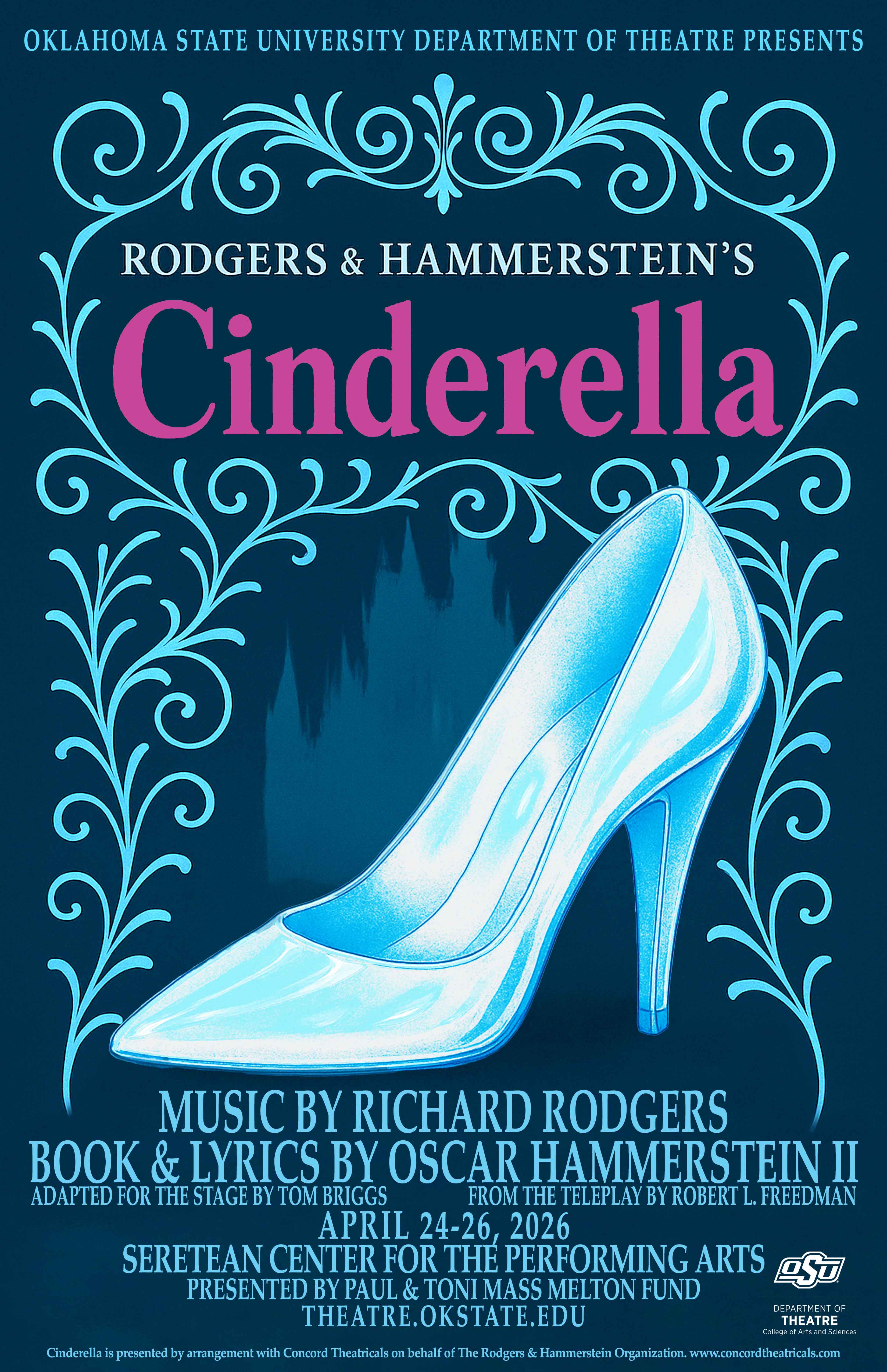 Cinderella poster image with a glass slipper as the main focus with vines and castle as the background